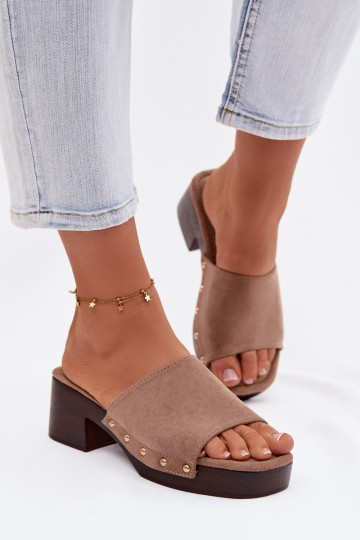 Damenhausschuhe Klocke Ze goldene Farbemi Stollen Beige Davessa 2