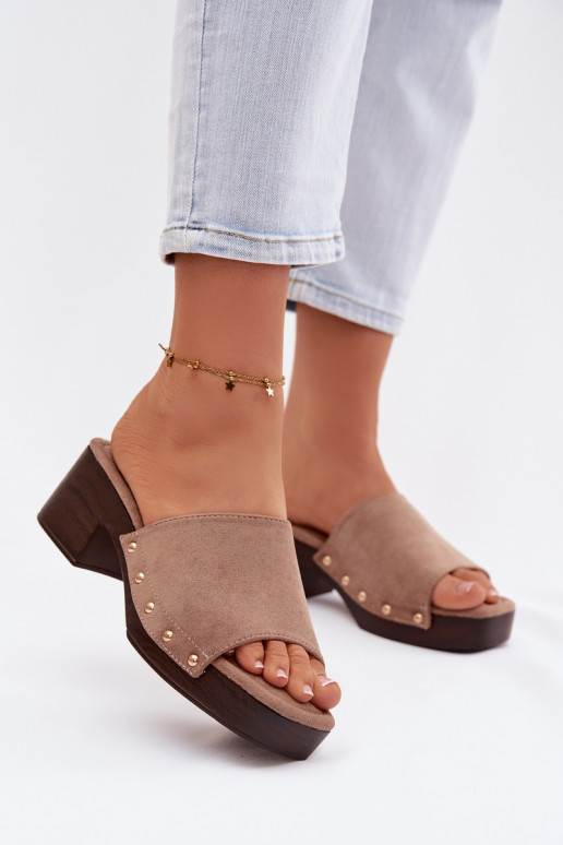 Damenhausschuhe Klocke Ze goldene Farbemi Stollen Beige Davessa