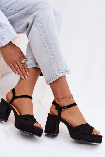 Damen High Heels Sandalen aus Kunstwildleder in schwarzer Iserelle