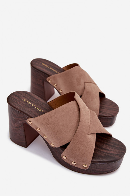 Damenhausschuhe mit Absätzen Ze goldene Farbemi Stollen Beige Nerelle