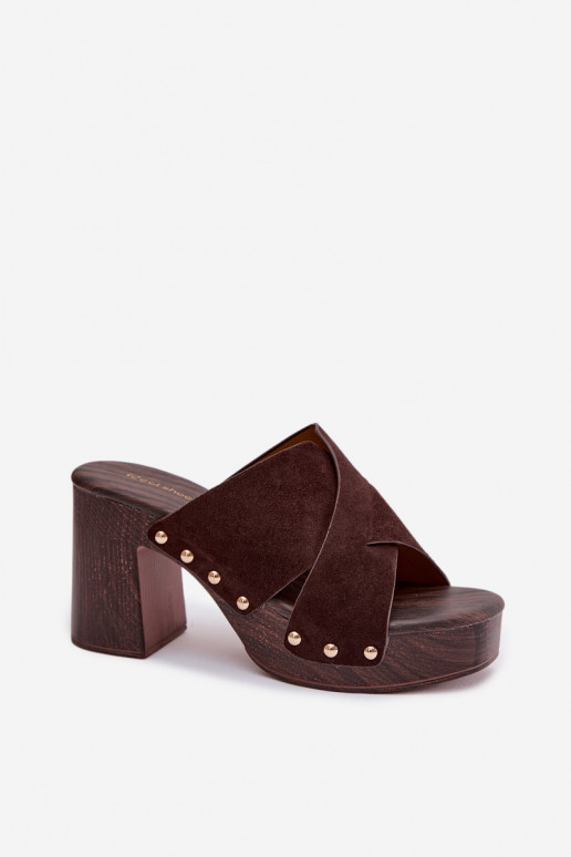 Damenhausschuhe mit Absätzen Ze goldene Farbemi Stollen CzekoladoZue Nerelle