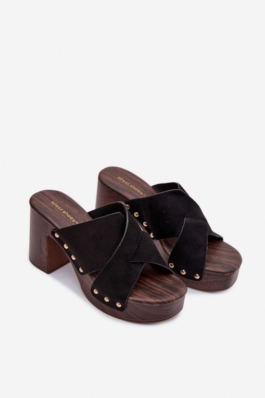 Damenhausschuhe mit Absätzen Ze goldene Farbemi Stollen schZuarze Farbe Nerelle