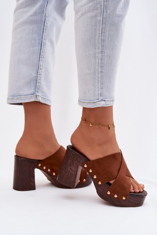 Damenhausschuhe mit Absätzen Ze goldene Farbemi Stollen braune Farbe Nerelle