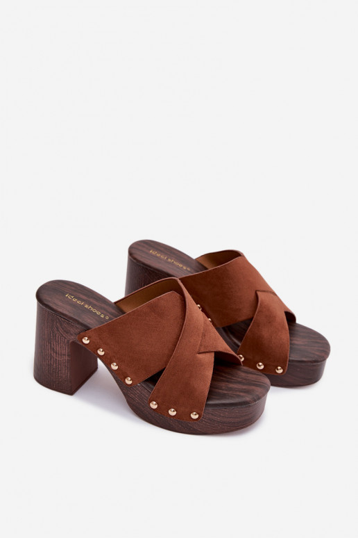 Damenhausschuhe mit Absätzen Ze goldene Farbemi Stollen braune Farbe Nerelle