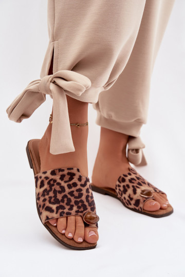 Hausschuhe FrauenZuohnung Mit Dekorationen Detalem aus Öko-INildlederoZue mit Leopardenfellmuster Selavine