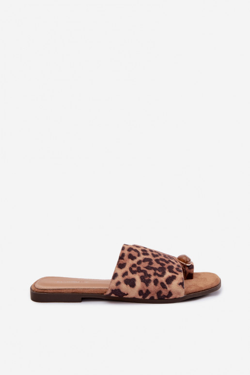 Hausschuhe FrauenZuohnung Mit Dekorationen Detalem aus Öko-INildlederoZue mit Leopardenfellmuster Selavine