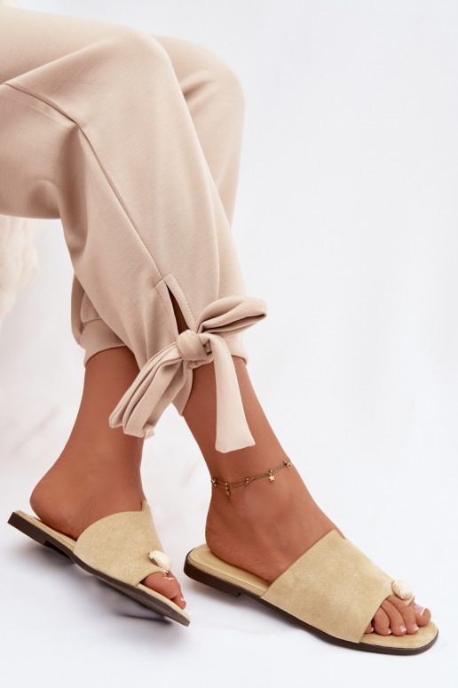 Hausschuhe FrauenZuohnung Mit Dekorationen Detalem aus Öko-INildlederoZue gelbe Farbe Selavine