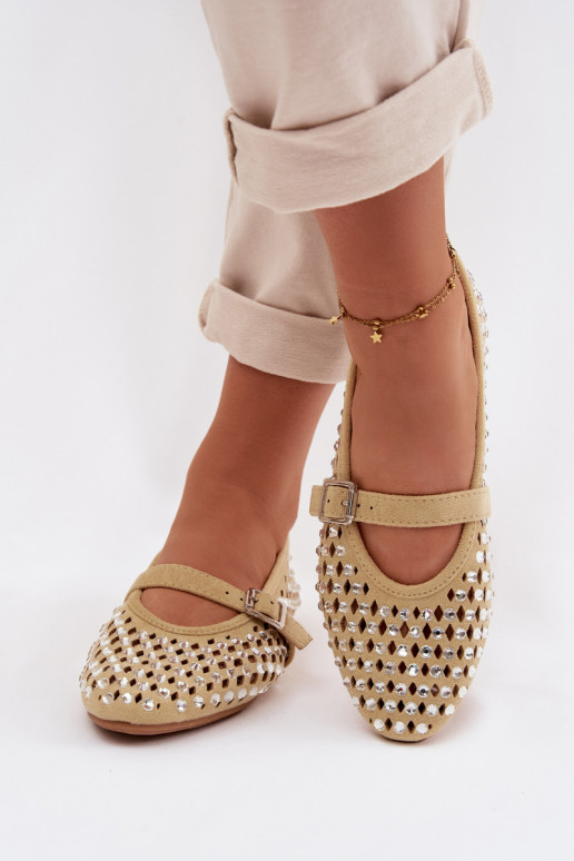 Ballerinas Feminin mit durchbrochenen Elementen mit blitzenden Augen I Streifenem gelbe Farbe INilvessa