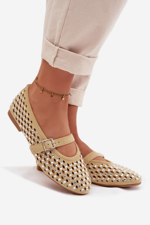 Ballerinas Feminin mit durchbrochenen Elementen mit blitzenden Augen I Streifenem gelbe Farbe INilvessa