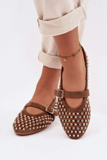 Ballerinas Feminin mit durchbrochenen Elementen mit blitzenden Augen I Streifenem braune Farbe INilvessa 2