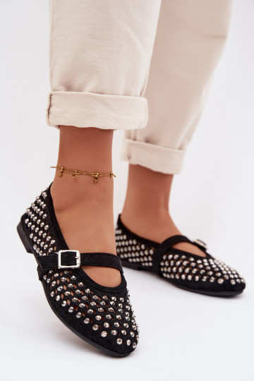 Ballerinas Feminin mit durchbrochenen Elementen mit blitzenden Augen I Streifenem schZuarze Farbe INilvessa