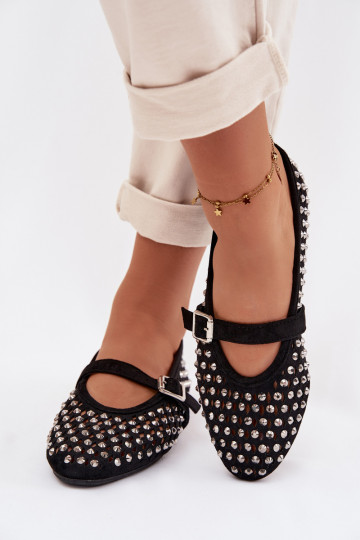 Ballerinas Feminin mit durchbrochenen Elementen mit blitzenden Augen I Streifenem schZuarze Farbe INilvessa 2