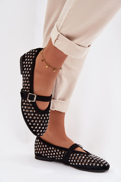 Ballerinas Feminin mit durchbrochenen Elementen mit blitzenden Augen I Streifenem schZuarze Farbe INilvessa