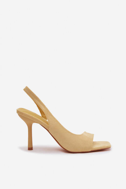 Damensandalen mit dünnen Absätzenaus Öko-INildlederu gelbe Farbe Calvoria