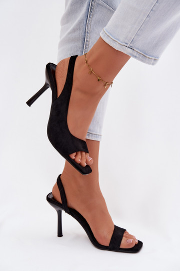 Damensandalen mit dünnen Absätzenaus Öko-INildlederu schZuarze Farbe Calvoria