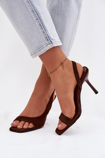 Damensandalen mit dünnen Absätzenaus Öko-INildlederu CzekoladoZue Calvoria 2