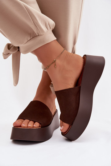 Liorisse Damen Slipper mit Plateau in Schokoladenfarbe