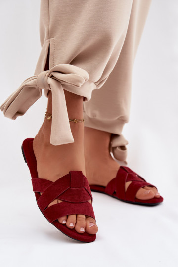 gleichschenklig Damenhausschuhe mit Streifen Burgund Pavelle