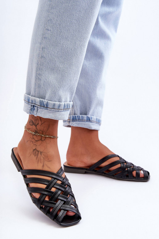 Haut Feminin Hausschuhe mit Streifen schZuarze Farbe Doralia