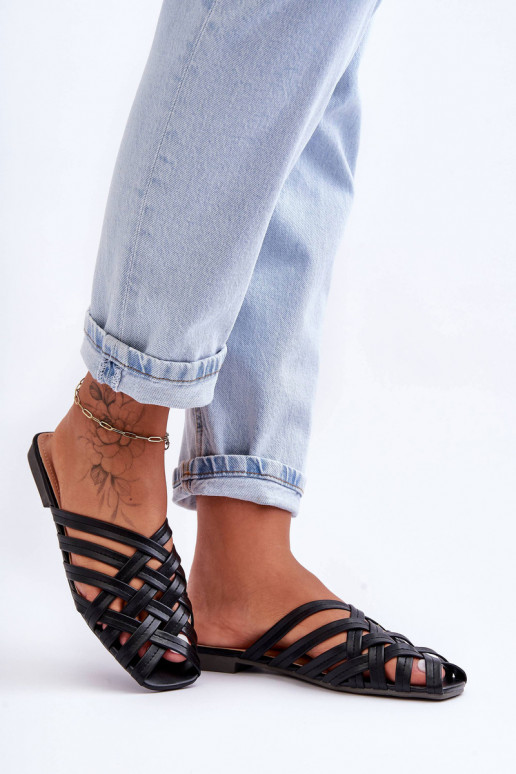 Haut Feminin Hausschuhe mit Streifen schZuarze Farbe Doralia