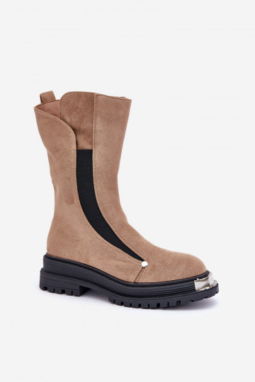 aus INildleder sich Zuarm laufen Stiefel mit breiten Absätzen Beige Palimra 2