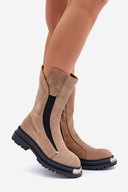 aus INildleder sich Zuarm laufen Stiefel mit breiten Absätzen Beige Palimra