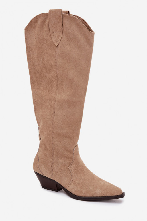 sich Zuarm laufen Stiefel CoZuboy-Stil mit Absätzenaus Öko-INildlederu Beige Jovianne