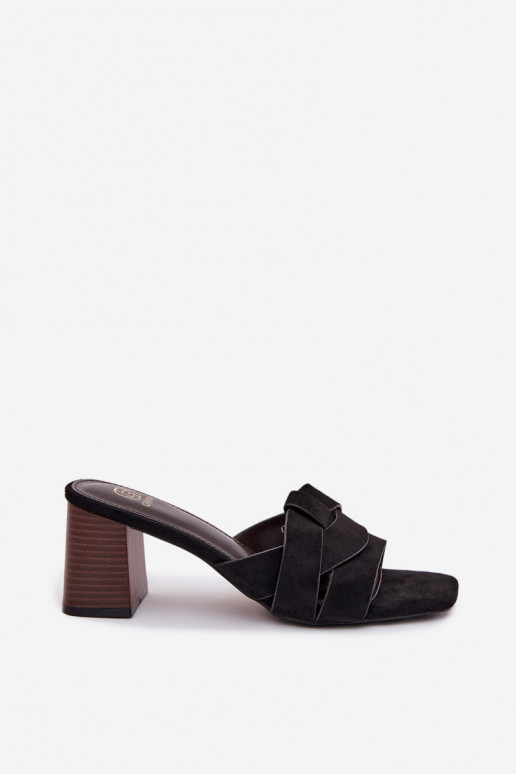 Damen Pantoletten mit Absatz und Riemchen aus Kunstvelours, schwarz, Corivelle