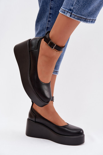 Damen schwarze Plattform-Schuhe mit Riemchen Belvissa