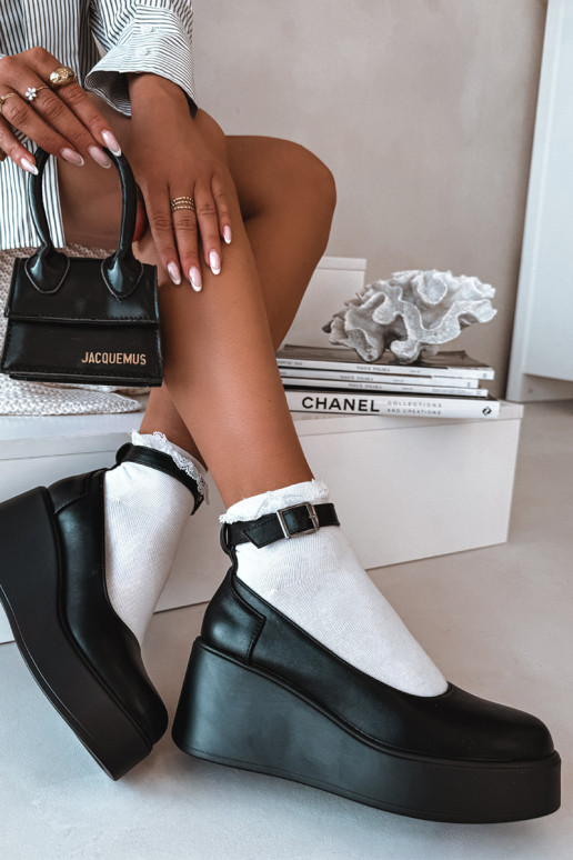 Damen schwarze Plattform-Schuhe mit Riemchen Belvissa