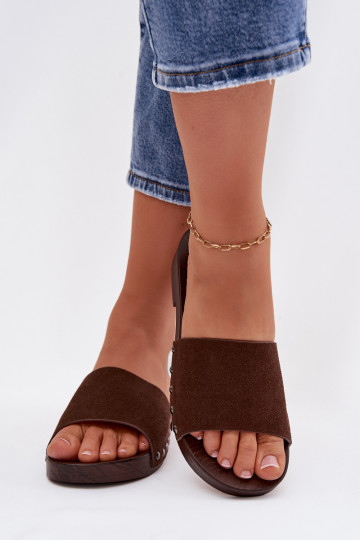 Damenhausschuhe mit Nieten mit breiten Absätzen CzekoladoZue Amelvessa 2