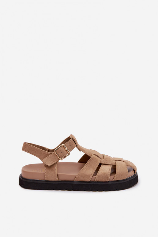 Damensandalen Rzymianki mit goldenen Schnallen mit einer Plattform Beige Terelina