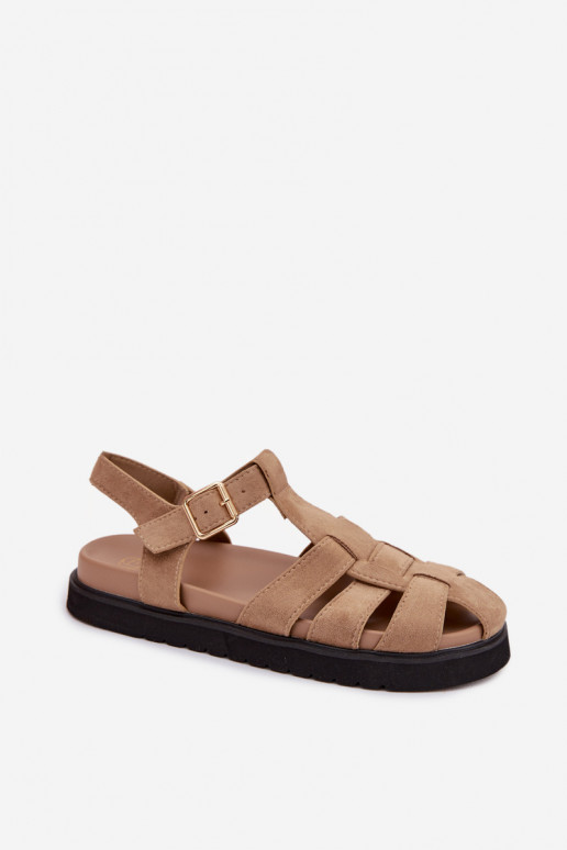 Damensandalen Rzymianki mit goldenen Schnallen mit einer Plattform Beige Terelina