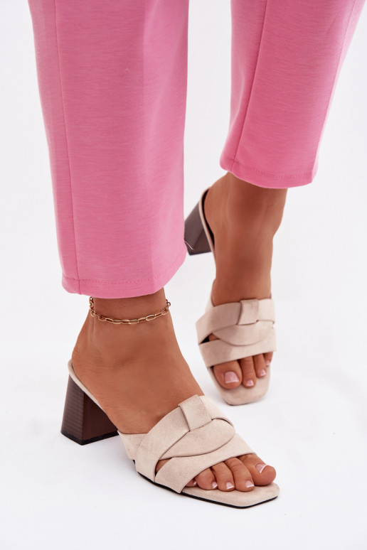 Damenhausschuhe mit Absätzen mit Streifen aus Öko-INildlederoZue Beige Corivelle