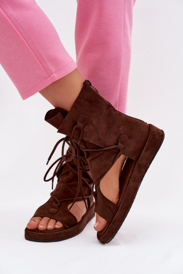 Damensandalen aus Öko-INildlederoZue mit einem Stiefel I INiązaniem CzekoladoZue Ferlisse 2