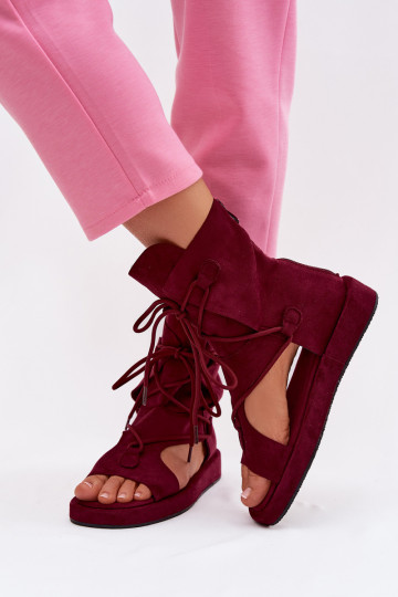 Damenveloursandalen mit Schaft und Schnürsenkeln bordeaux Ferlisse