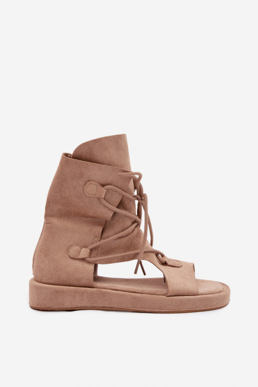 Damensandalen aus Öko-INildlederoZue mit einem Stiefel I INiązaniem Beige Ferlisse