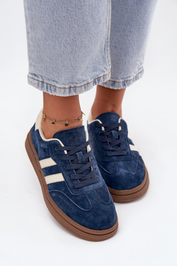 Sportliche Damenschuhe aus Wildleder mit Plateau in Dunkelblau Sylviona