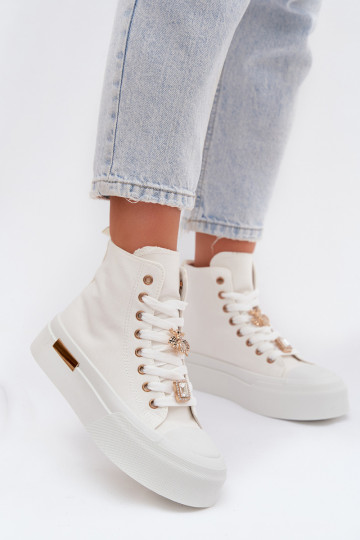 Weiße Freizeitschuhe mit Plateausohle und Verzierungen „Gracella" 2