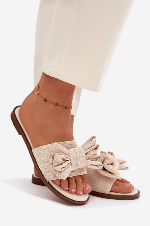 Damenpantoletten mit breiten Absätzen und Schleifen in Sandfarbe Amivelle