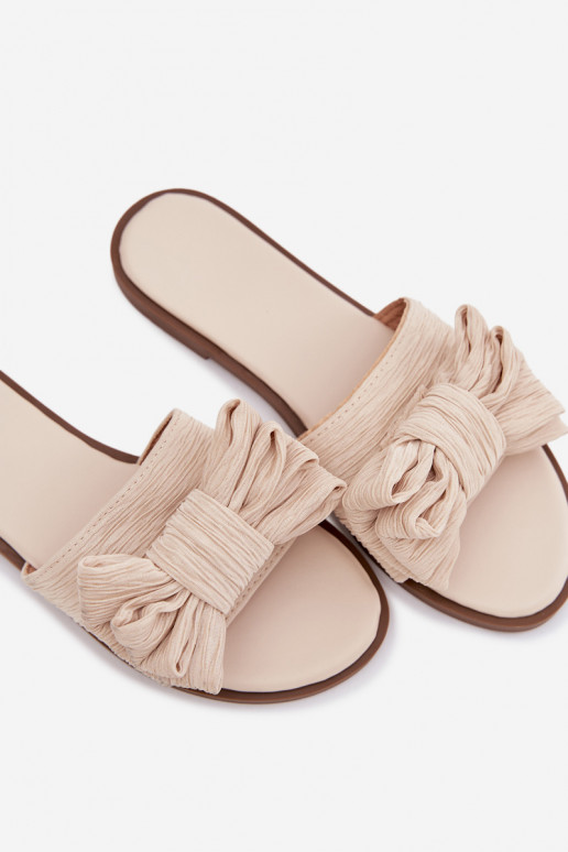 Damenpantoletten mit breiten Absätzen und Schleifen in Sandfarbe Amivelle