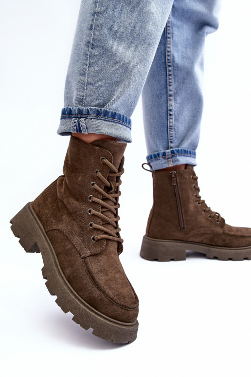 INildlederschuhe Schuhe sich Zuarm laufen mit breiten Absätzen Khaki-Farbe-Farbe Zikey