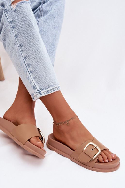 Damenhausschuhe mit goldenen Schnallen Beige Rosivana