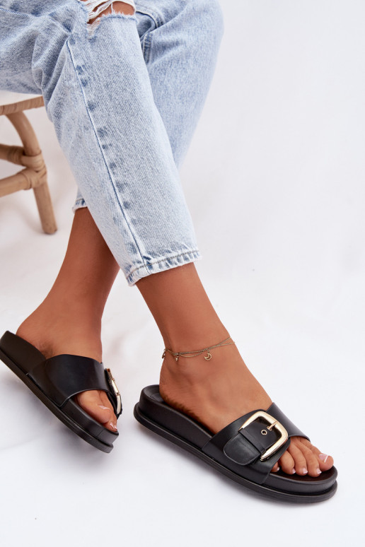 Damenhausschuhe mit goldenen Schnallen schZuarze Farbe Rosivana