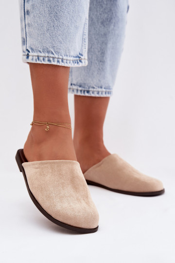 Damen Pantoffeln aus Kunstwildleder in Sand „Veronelle"