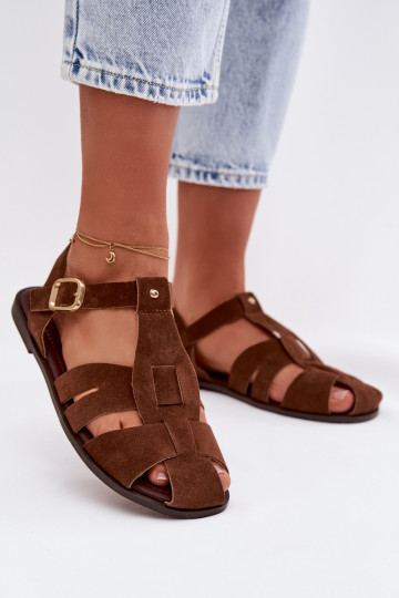 Damen Sandalen im römischen Stil flach in Braun „Belanessa" 2
