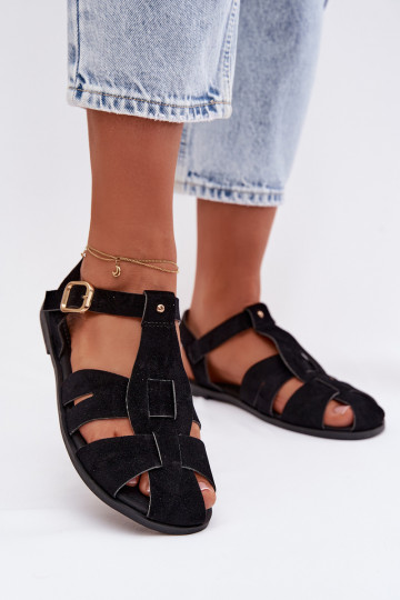 Damen Sandalen im römischen Stil flach in Schwarz „Belanessa"