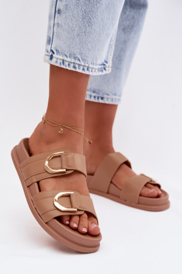 Damen Pantoffeln aus Kunstleder mit Riemchen in Sand „Rosinessa" 2