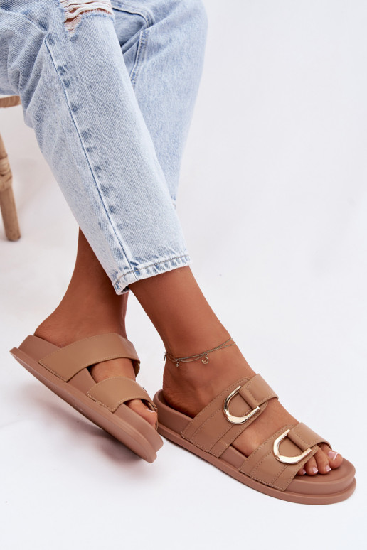 Eko Lederhausschuhe Feminin mit Streifen Beige Rosinessa