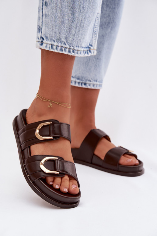 Eko Lederhausschuhe Feminin mit Streifen CzekoladoZue Rosinessa